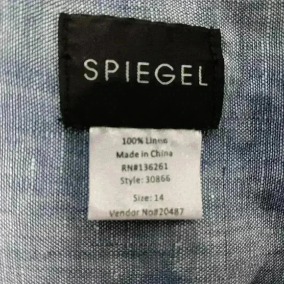 Spiegel 3/4 sleeve button down Blue 💯  Linen Top. Ladies size 14 - Picture 4 of 7